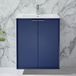 Hudson Reed Meuble vasque - 60 cm - Plan encastré - Suspendu - Bleu - Poignée design chromée