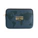 Mr. Wonderful universele beschermhoes tot 28,9 cm (11 inch) met wereldkaart op marineblauwe achtergrond en typografie, Take me Anywhere with You, gewatteerd en versterkt met ritssluiting