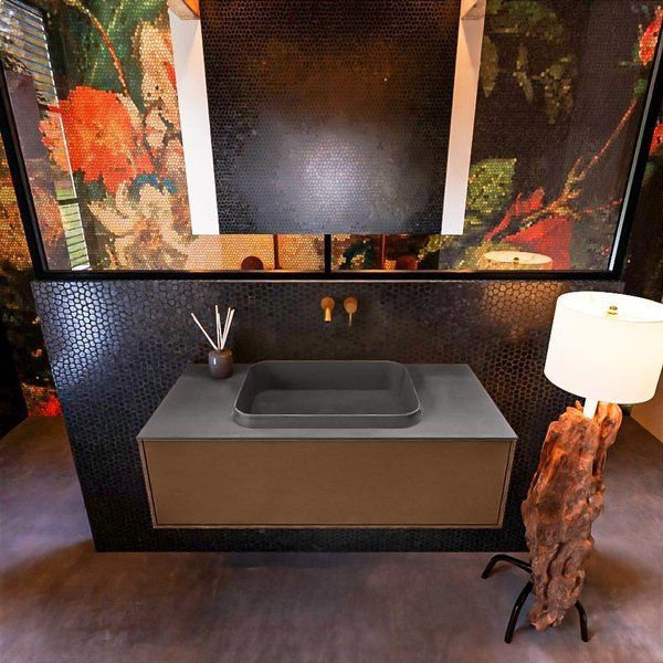 Mondiaz ERIN 100cm badmeubelset onderkast Rust - 1 lade - Wastafel RIDGE Dark grey