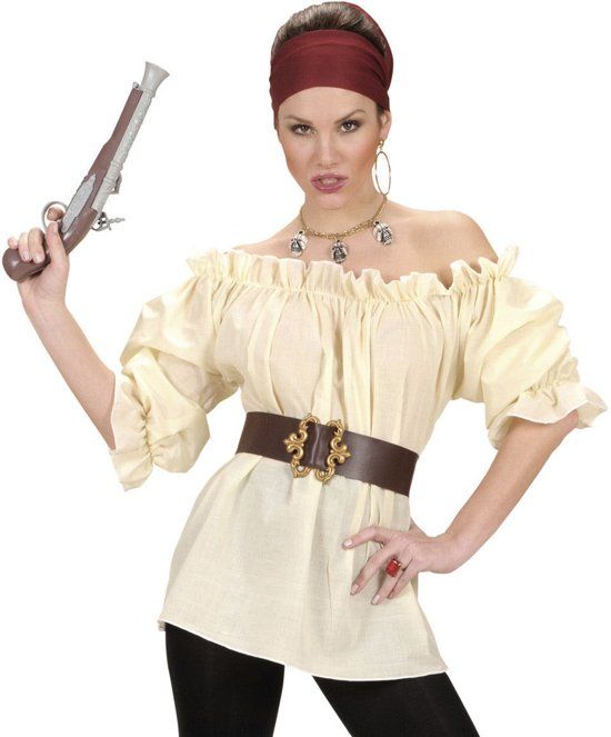 Beige piraten blouse voor vrouwen - Verkleedkleding