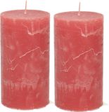 Atmosphera Bougie pilier/bougie cylindrique - 2x - rouge - 7 x 13 cm - modèle rustique