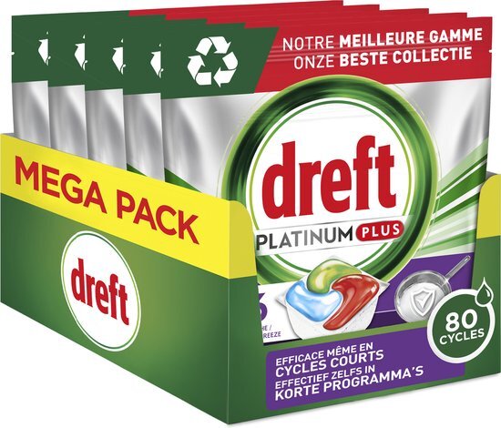 Dreft Platinum Plus All In One Machine Clean - Vaatwastabletten - 80 Tabletten