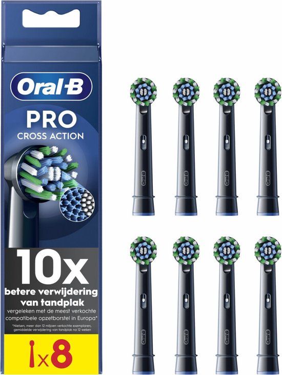 Oral-B CrossAction Opzetborstels - 8 Stuks - Zwart