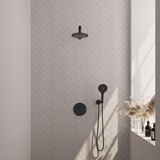 Brauer Black Carving Thermostatische Regendoucheset Inbouw - Hoofddouche 20 cm - Rechte Wandarm - 3 Weg - Handdouche Rond 3 Standen - Doucheslang - Wandaansluitbocht - Mat Zwart