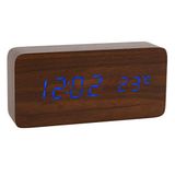 Lancoon Digitale klok van hout – multifunctionele led-wekker met tijd/datum/temperatuurweergave en spraakbesturing voor op reis naar huis – AC11Brown_Blue