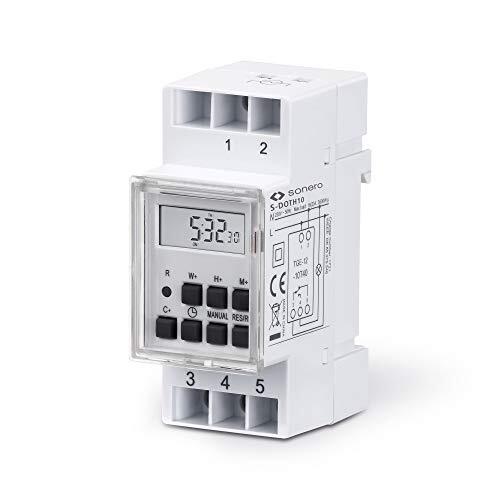 Sonero sonero® S-DOTH10 Digitale timer voor DIN-rails/schakelbord inbouw, 3600 W, LCD-display, 10 schakelprogramma's (week-, dag- en minutenprogramma), 12/24-uurs timer, IP20, wit,