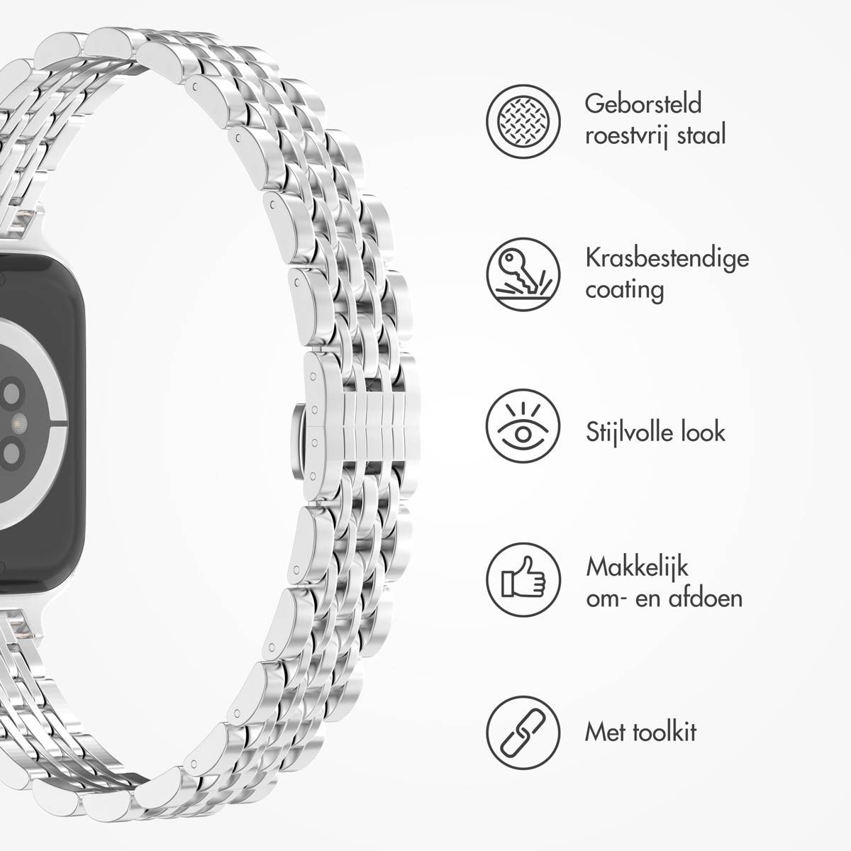 Selencia Slim Steel Jubilee Inspired schakelbandje voor de Apple Watch Series 1 t/m 11, SE (38/40/41/42 mm) - Zilver