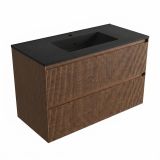 Saniclass Badkamermeubelset - 100x45x62cm - Vygo keramische wastafel zwart - mat walnut pure