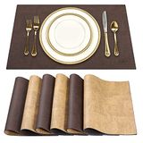 SUEH DESIGN Set van 6 wasbare placemats van PU | Afwasbaar, Lederlook, Hittebestendig, PU Kunstleer, 43cm x 31cm, Donkerbruin en lichtbruin