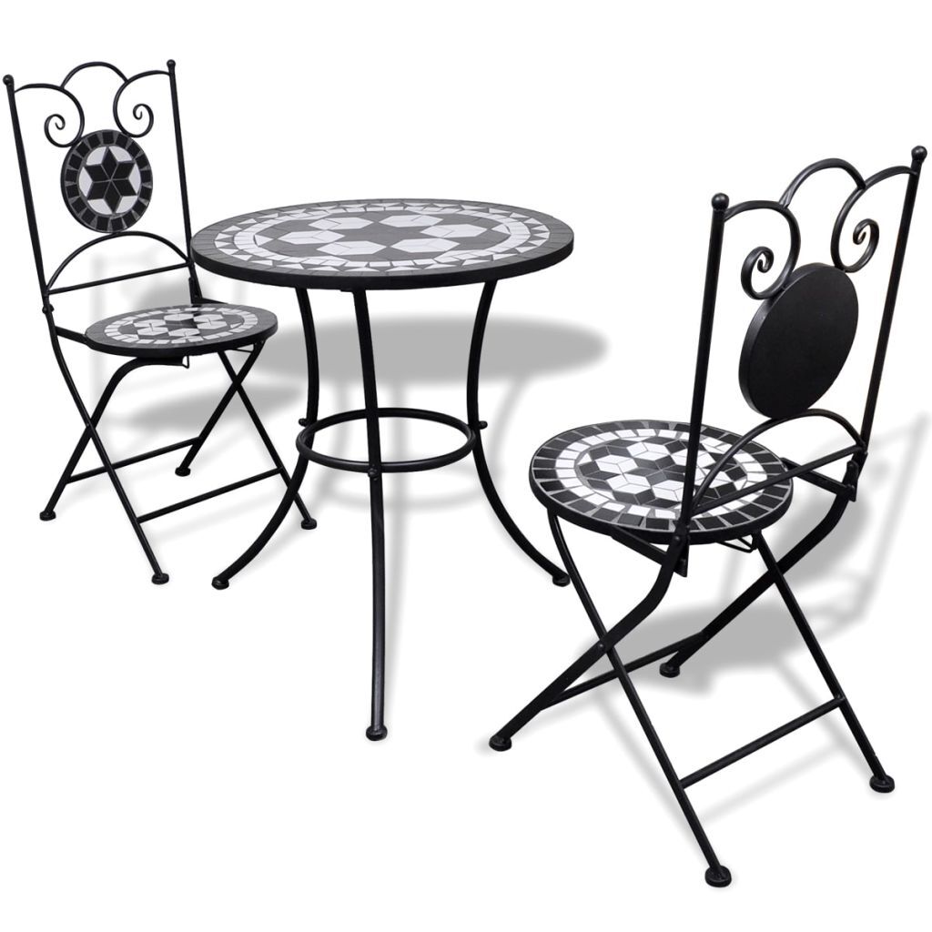 vidaXL Bistrotafel met 2 stoelen 60 cm mozaïek zwart/wit