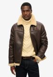 Superdry - Aviator jas van imitatiescheerwol - Heren - Donkerbruin - Maat M