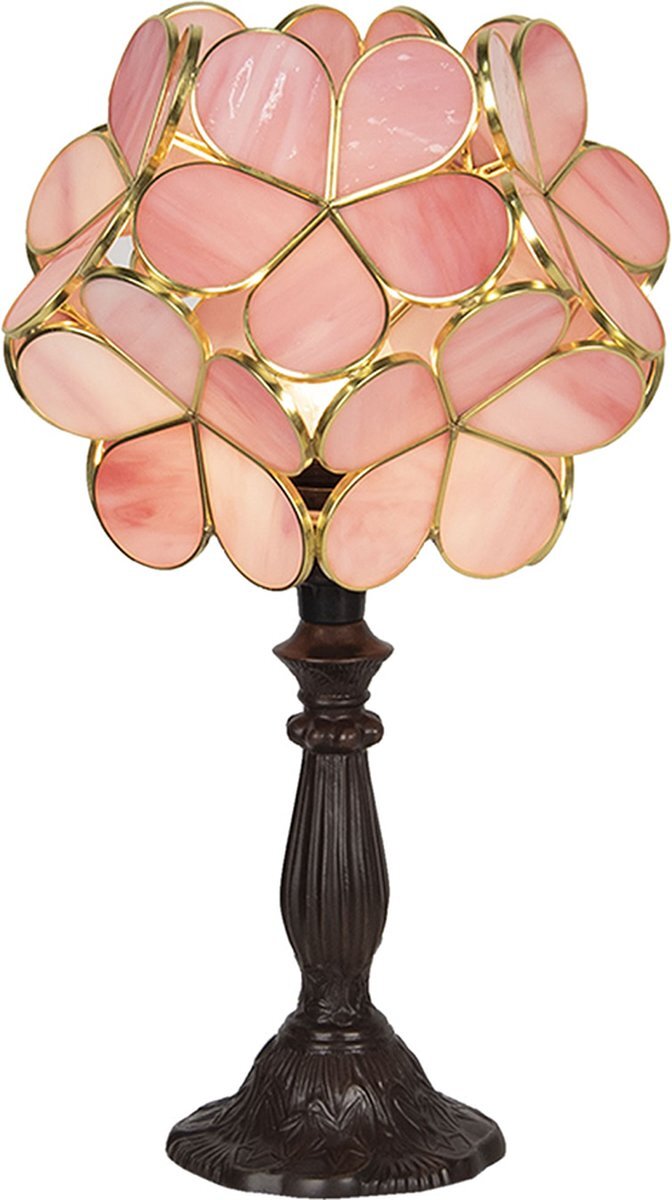 HAES deco - Tiffany Tafellamp 43 cm Roze Glas Bloemen Tiffany Bureaulamp Tiffany Lampen Glas in Lood