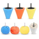 SPTA X00601MIX1 Polijstbal, polijstkegel, polijstschijf voor boormachine, 7-delige polijstsponsset, 4-delige polijstkegel + 3-delige polijstkogel voor autoverzorging, schuim, polijstbal