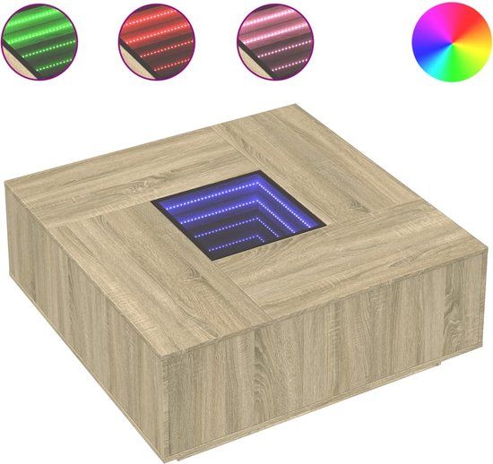 vidaXL Salontafel met LED Infinity 100x100x40 cm Sonoma Eikenkleurig