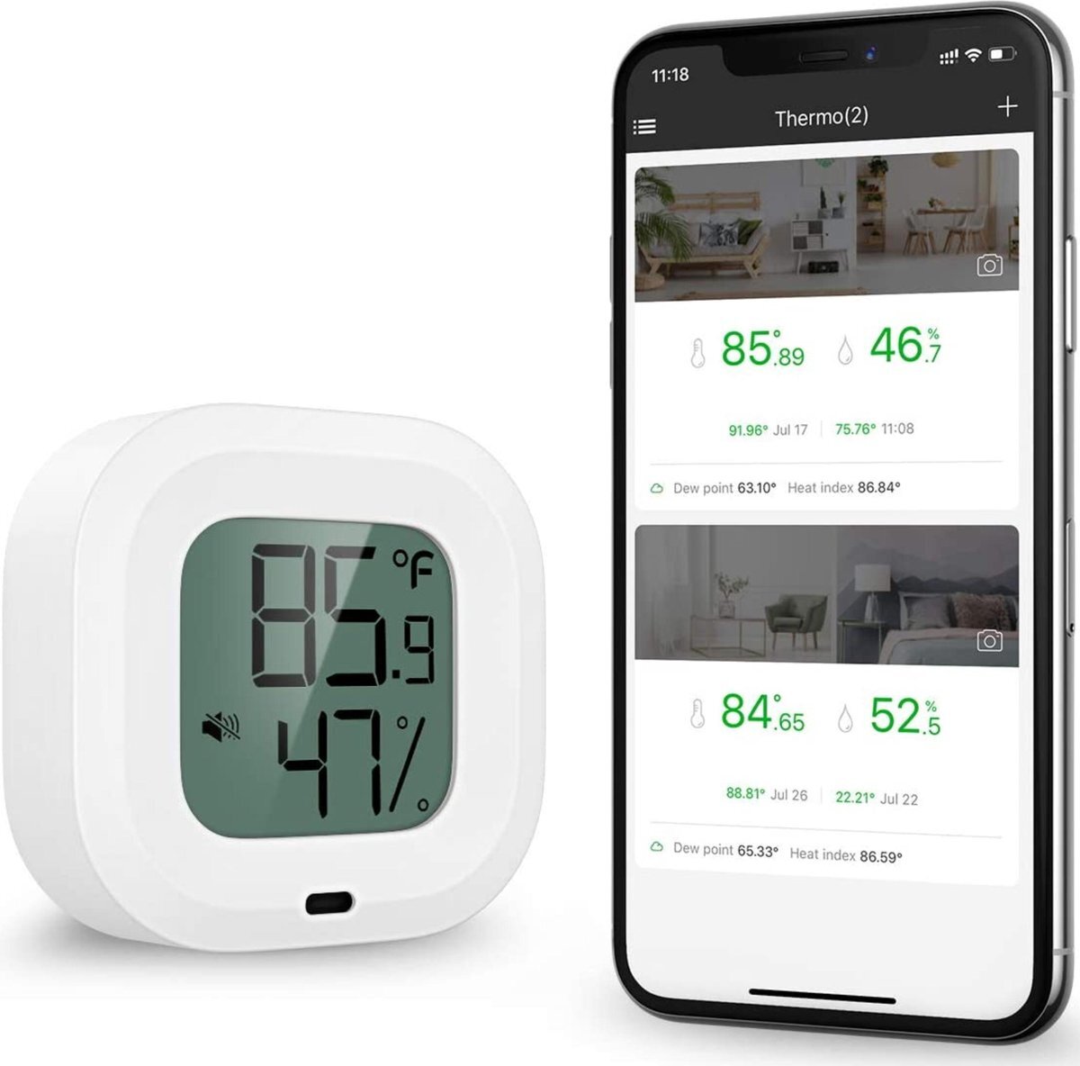 YUCONN Hygrometer binnen en buiten - Digitaal Weerstation Bluetooth - Luchtvochtigheidsmeter met Thermometer - Smart Sensor - Vochtmeter - Temperatuurmeter