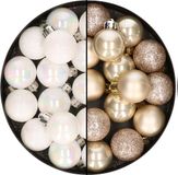 Merkloos / Sans marque Kaemingk B.V. 28x stuks kleine kunststof kerstballen champagne en parelmoer wit 3 cm - Kerstboomversiering