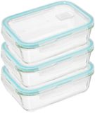 5five Vershoudbakje met deksel - 3x - glas - luchtdicht - met clips - 21 x 15 x 7 cm - 1180 ml