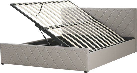 Beliani Rochefort Bed - 160x200 cm - Grijs - Kunstleer - Met Opbergruimte