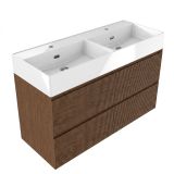 Saniclass Badkamermeubelset - 120x45x72cm - Legend keramische wastafel wit - 2 wasbakken - 2 kraangaten - 2 lades - mat walnut pure