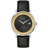 Bulova 96B406 Heren Polshorloge Automatisch Zilverkleurig Staal Zwart Leer