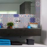Muursticker, AZULEJOS ANGELINO Muursticker, tegels, zelfklevend, keuken, badkamer, 9 cementtegels, 9 stickers, 10 x 10 cm