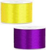 Rubans décoratifs/rubans cadeaux/rubans satinés - Lot de 2 pièces - jaune et violet - 38 mm x 25 mètres
