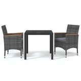 vidaXL 3-delige Tuinset met kussens, polyrattan, grijs