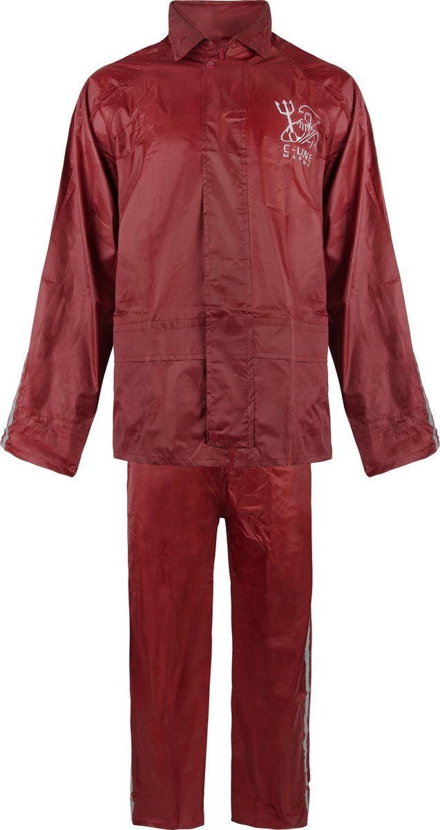 C-Line Regenpak met Capuchon - Rood - Reflecterend - Volwassen maat XL
