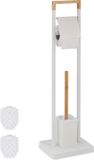 Merkloos Relaxdays Toiletaccessoires Set - Bamboe & RVS - Vrijstaand - Wit/Natuur