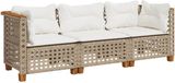 vidaXL Tuinbank met kussens 3-zits beige polyrotan