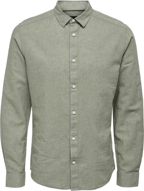 ONLY & SONS ONSCAIDEN LS SOLID LINEN SHIRT NOOS - Heren Overhemd - Maat S - Swamp