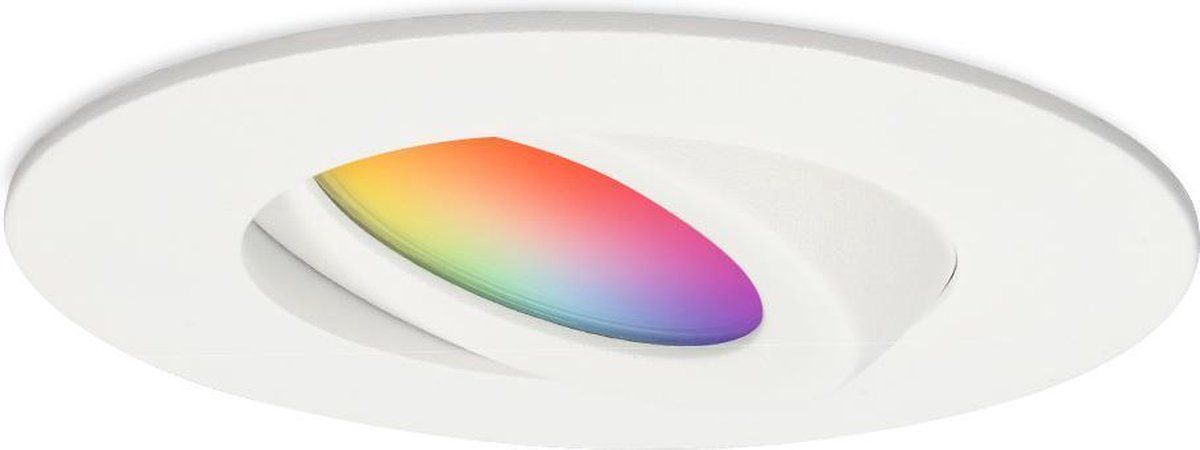 HOFTRONIC SMART Napels - LED inbouwspot Smart - WIFI + Bluetooth - RGBWW - Wit - IP44 - 8W - Dimbaar - Kantelbaar - Ø 85 mm