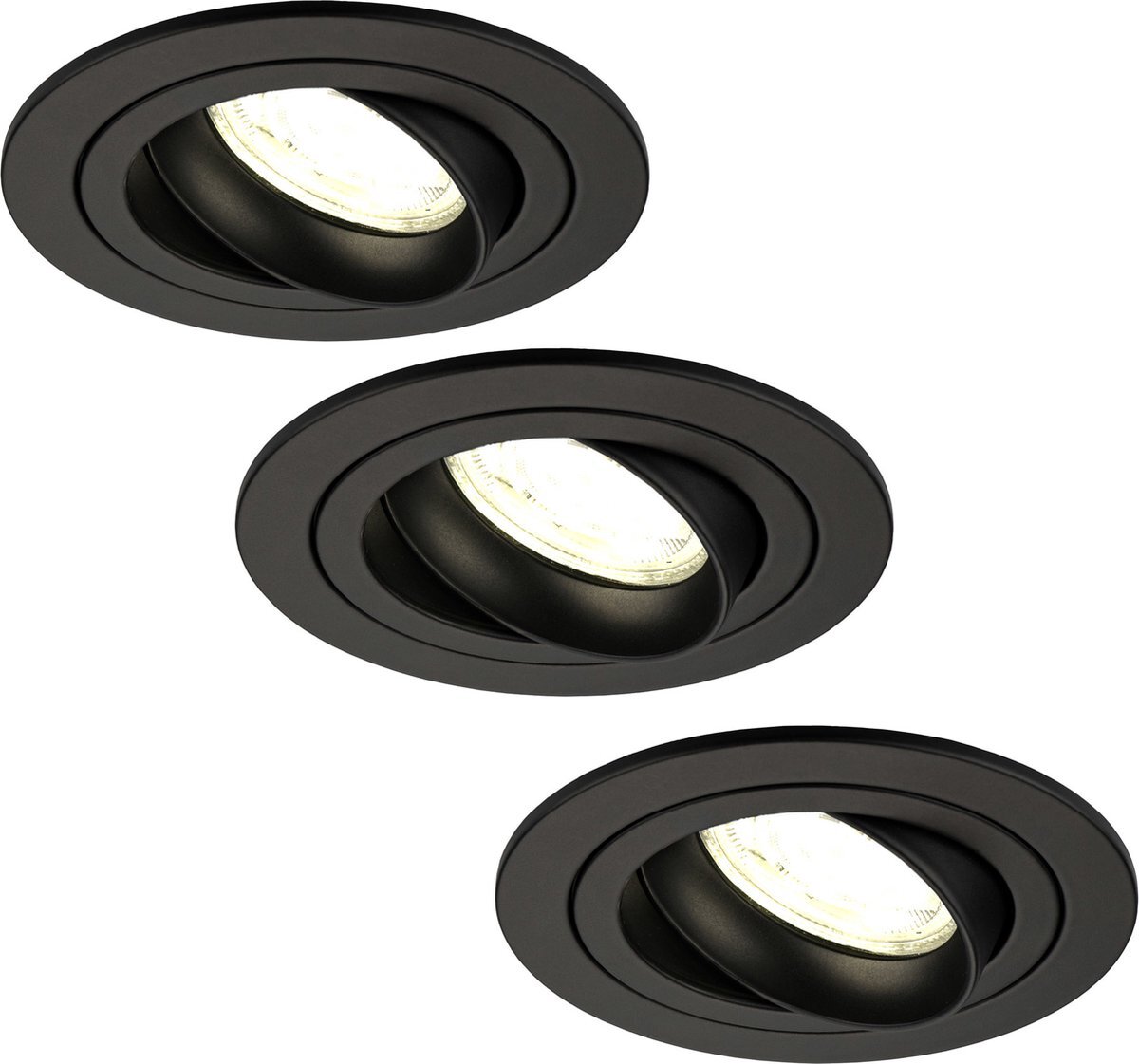 LEDVION Dimbare LED inbouwspot Zwart - Tokyo - 5W - 4000K - ø92mm - 3 pack