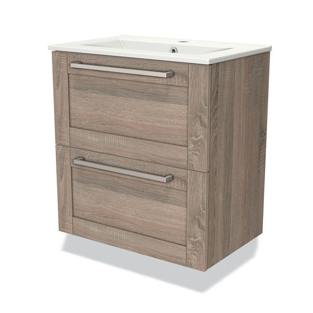 Maxaro Badkamermeubel 60cm Modulo Slim Eiken 2 Lades Kader Wastafel Keramiek