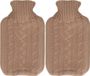 H&S Collection Warmwaterkruik - 2x - met zacht gebreide hoes - bruin - 1,75L