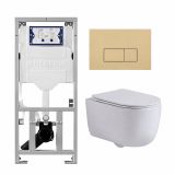 Geberit QeramiQ Dely Swirl Toiletset - 36.3x51.7cm - Geberit UP320 inbouwreservoir - met Burda frame - slimzitting - bedieningsplaat beige - rechthoekige knoppen - mat wit