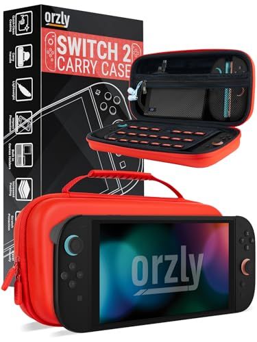 Orzly Draagtas voor Nintendo Switch 2 2025 Console 7,9 inch schermbescherming harde hoes met slimme opslag voor accessoires en games zakken geschenkdoos editie, Rood