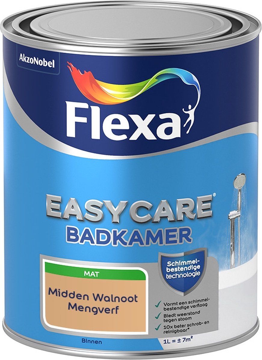 FLEXA Easycare Muurverf - Badkamer - Mat - Midden Walnoot - 1 liter