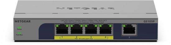 NETGEAR GS105P - Netwerk Switch - Unmanaged - 1 Gbps - 5 poorten