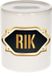 Bellatio Decorations Shoppartners Bv Spaarpot met voornaam Rik - wit - met goud/zwart embleem - 8 x 9 cm - keramiek - met afsluitdop - cadeau verjaardag
