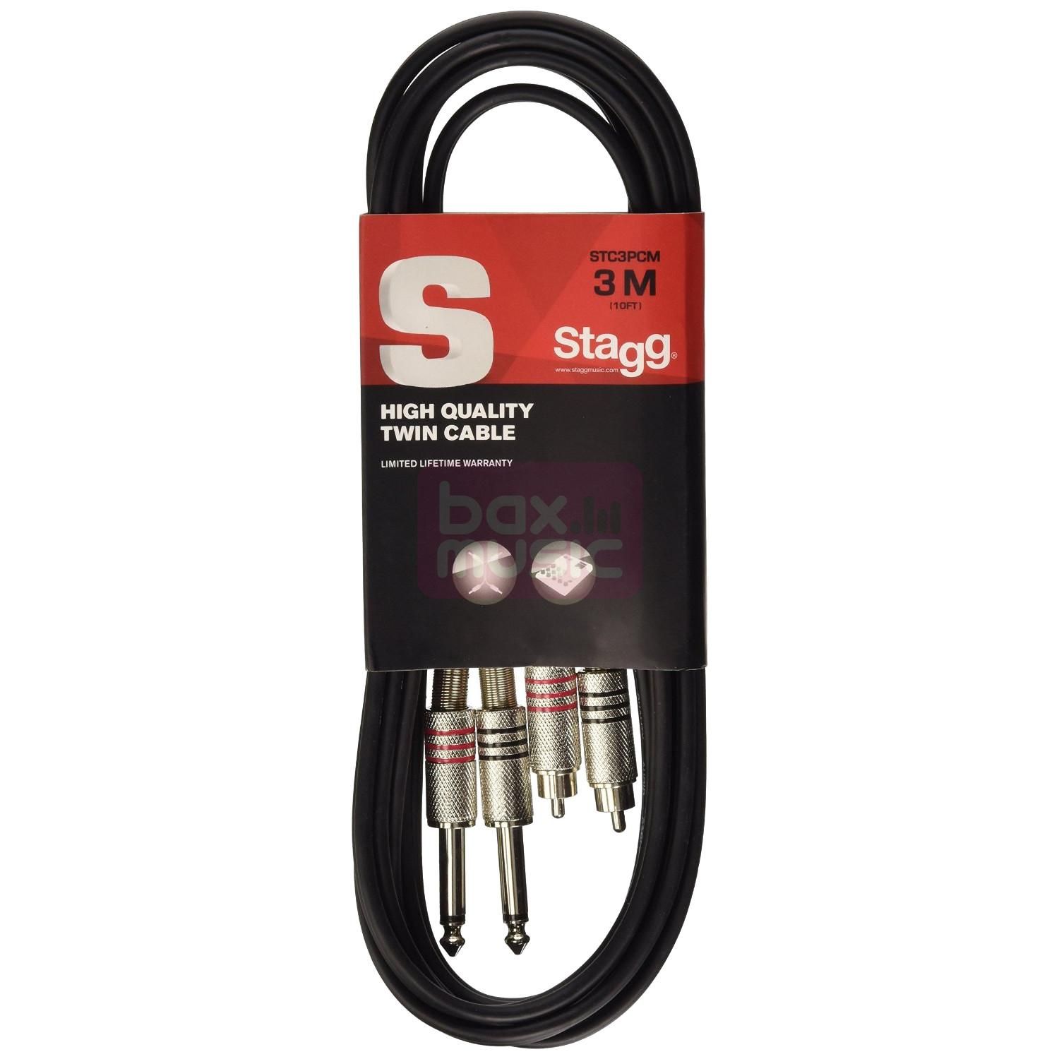Stagg STC3PCM - 2x jack mono naar 2x RCA verloopkabel - 3 meter