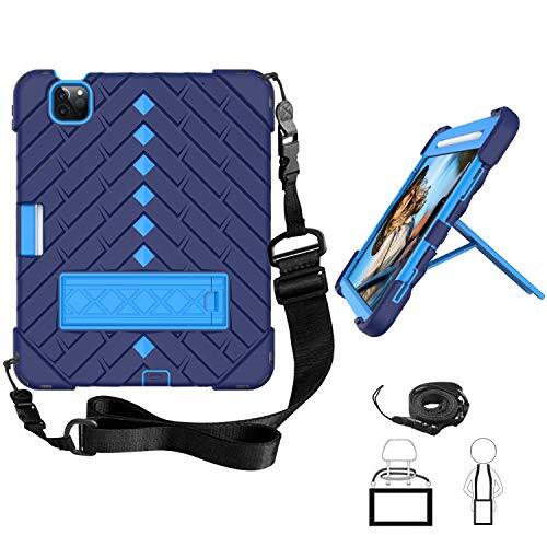 JOYLYJOME Hoes voor iPad Pro 11 5./4./3.Gen 2022/2021/2020, robuuste schokbestendige beschermhoes met 360° draaibare standaard en schouderriem, donkerblauw + blauw