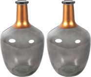 Countryfield Bloemenvaas Firm Big Bottle - 2x - transparant grijs/koper - glas - D15 x H25 cm