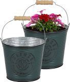 Sunnydays Emmer/plantenpot/bloempot - 2x - zink - petrolblauw - D23 x H22 cm