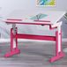Bureau Enfants, Réglable en hauteur, Bois massif, Rose/Blanc