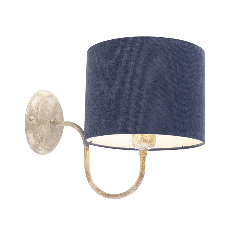 QAZQA Wandlamp Combi Classic taupe met cilinder kap 20cm antiek blauw