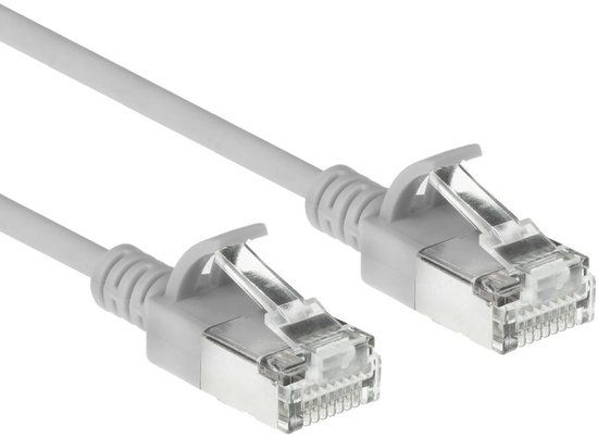 ACT Grijze 0,15 meter LSZH S/FTP CAT6A slimline patchkabel snagless met RJ45 connectoren DB7030