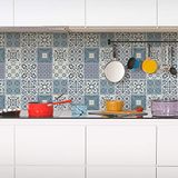 Zelfklevende Azulejos Zelfklevende tegelstickers, zelfklevende cementtegels, mozaïek, wandtegels, badkamer en keuken, cementtegels, 10 x 10 cm, 60 stuks