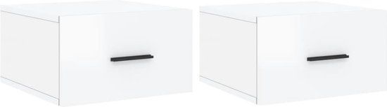 vidaXL Nachtkastjes - Set van 2 - Wandgemonteerd - 35x35x20 cm - Hoogglans Wit