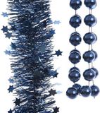 Decoris Kerstslingers - 3 stuks - Donkerblauw - Kralenslinger